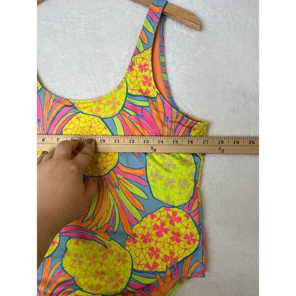 Chubbies One Piece Pineapple Neon Beach Miami 80s Vacation Low Back Sexy sz L - Picture 7 of 8